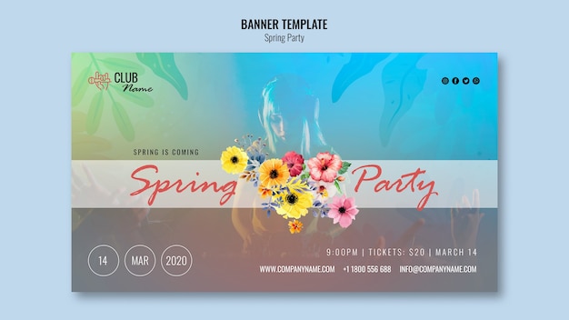 Spring party horizontal banner template with photo