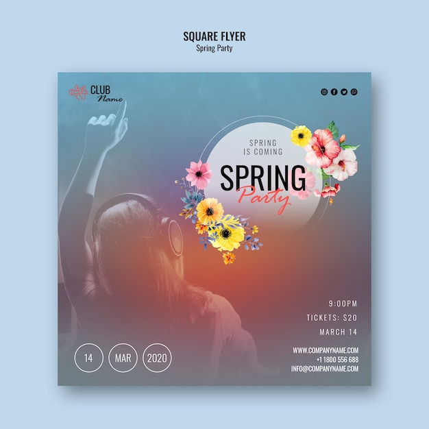 Free PSD spring party square flyer template with photo