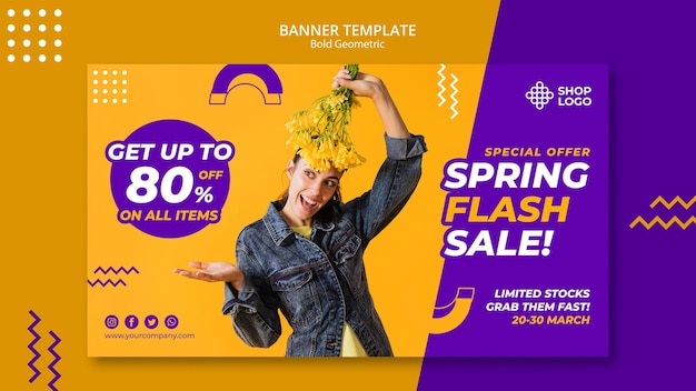 Free PSD spring sale bold geometric model banner template