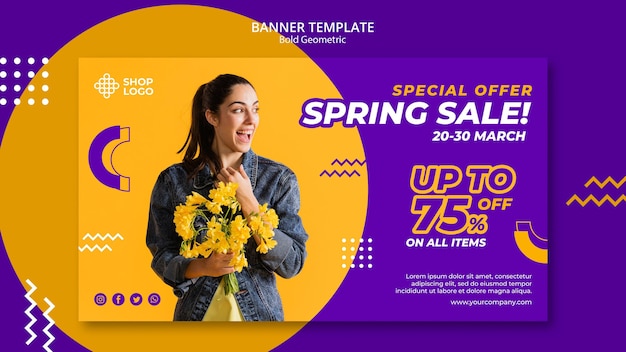 Spring sale bold geometric model banner template