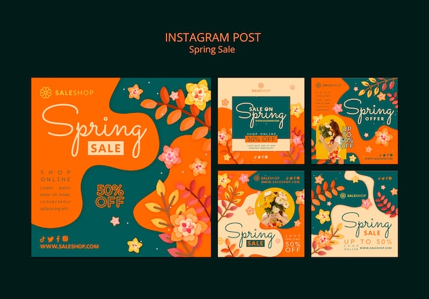 PSD gratuito post di instagram con sconti sui saldi primaverili