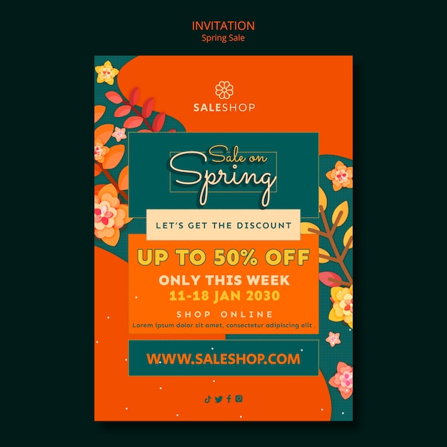 Free PSD spring sale discount invitation template