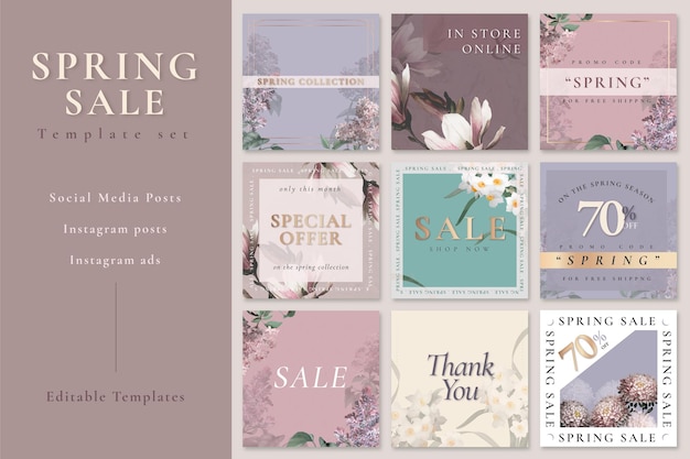 Spring sale editable template psd set