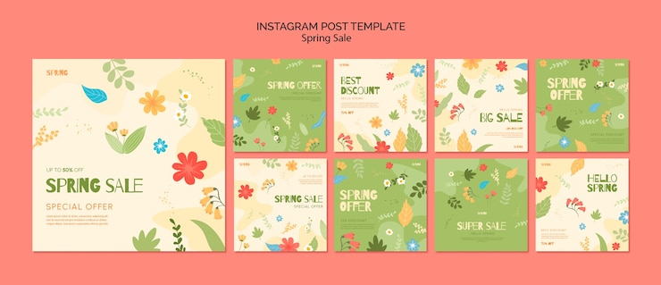 Free PSD spring sale floral instagram posts collection