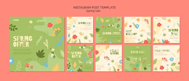 Free PSD spring sale floral instagram posts collection