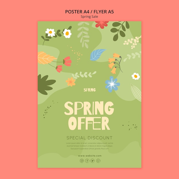 Free PSD spring sale floral vertical poster template