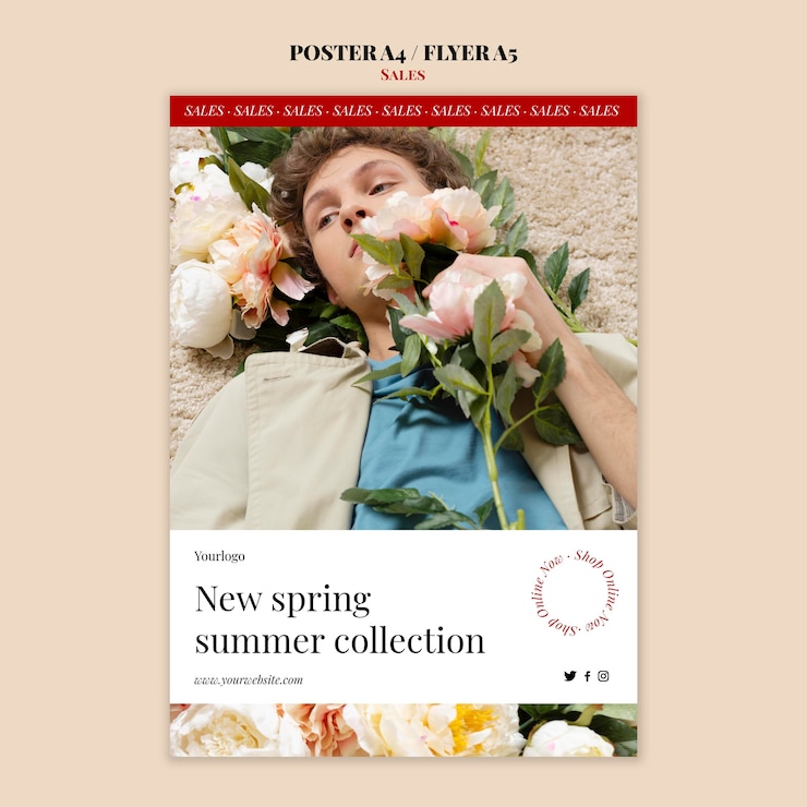 Free PSD spring summer fashion collection poster and flyer design template