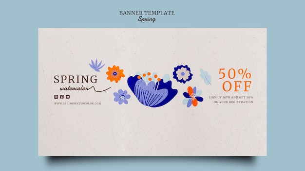 Free PSD spring watercolor discount banner template
