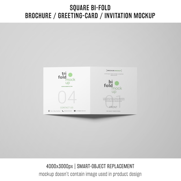Square bi-fold brochure or greeting card mockup on gray background