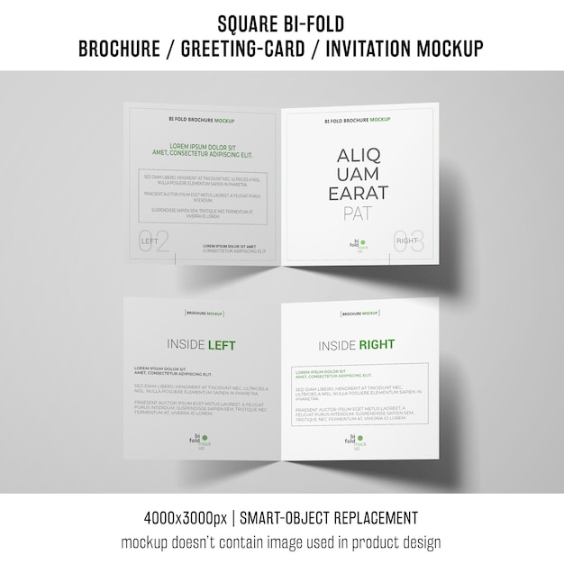 Square bi-fold brochure or greeting card mockup on white background