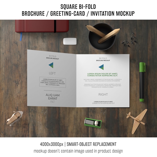 Square Bi-Fold Brochure or Greeting Card Mockup with Decorative Elements – Free PSD Download