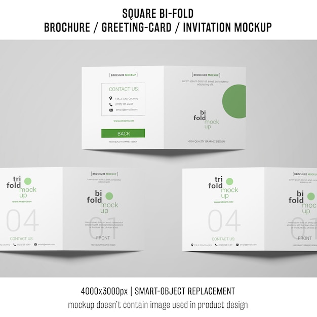 無料PSD 正方形の二つ折りパンフレットまたは3つの挨拶状のモックアップ