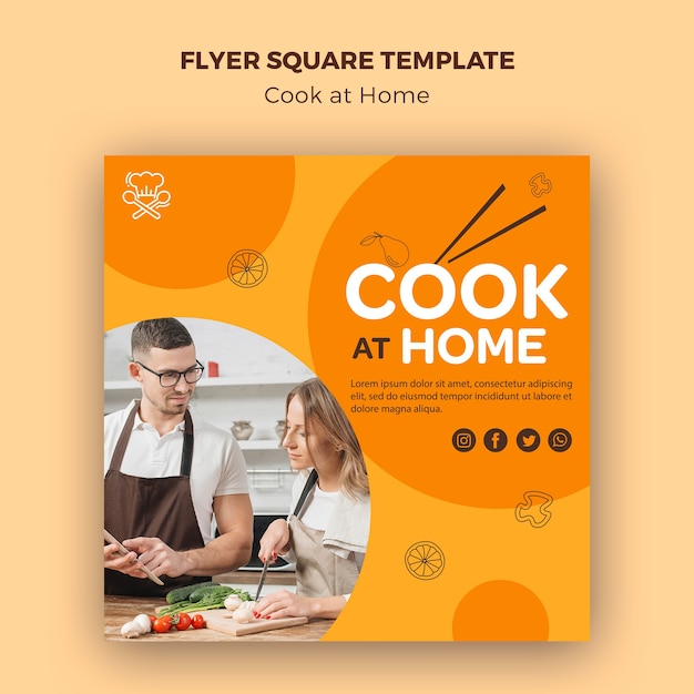 Modello quadrato cuoco flyer a casa