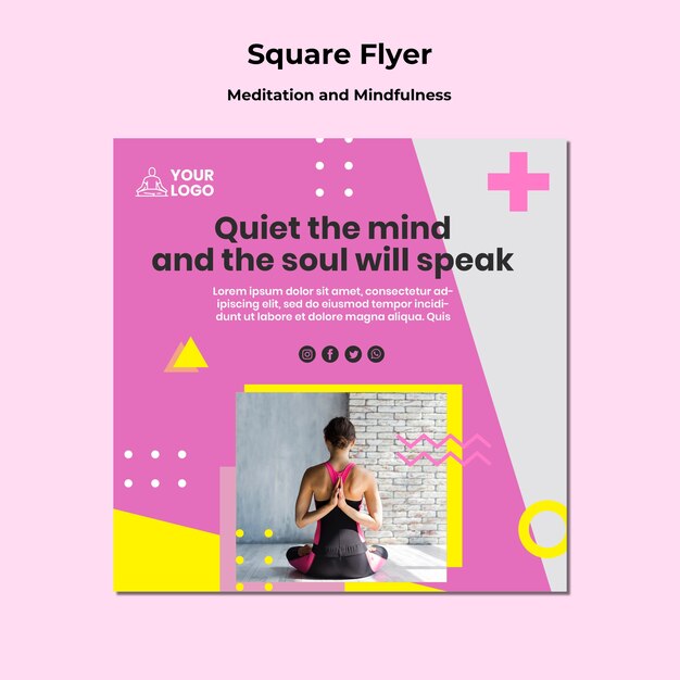 Square flyer for meditation and mindfulness