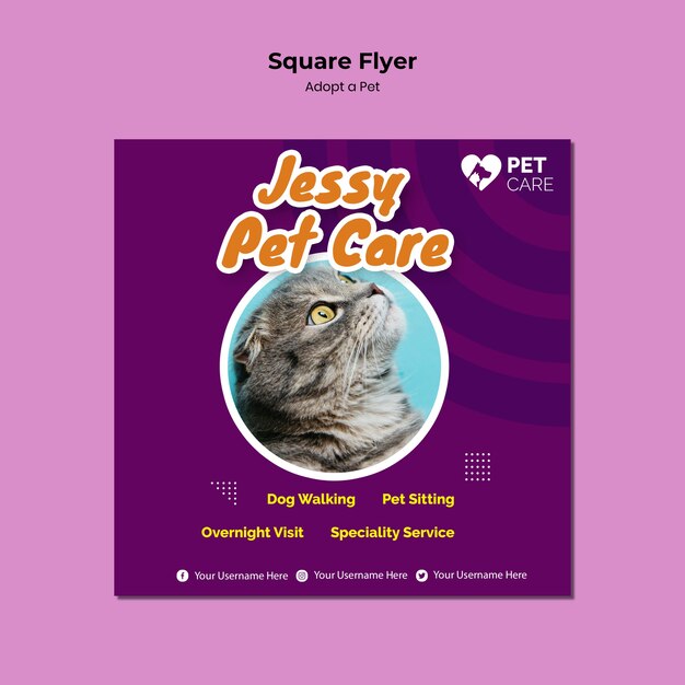 Square flyer template adopt a pet
