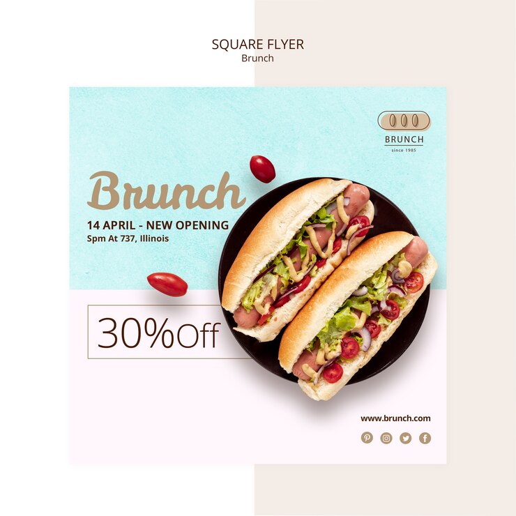 मुफ़्त PSD square flyer template for brunch