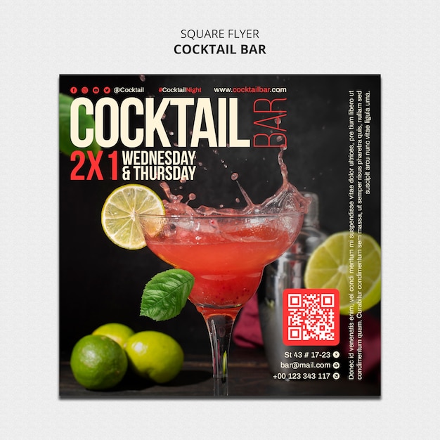 PSD gratuito modello di volantino quadrato per cocktail bar