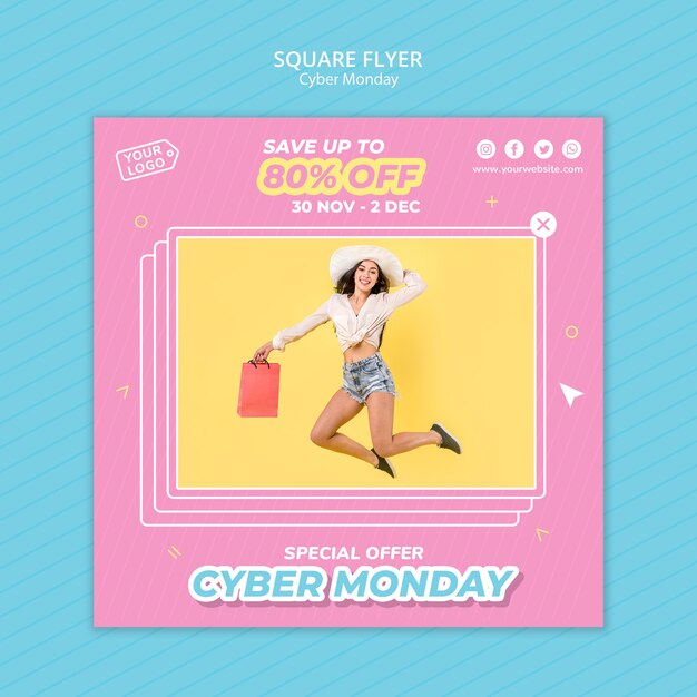 サイバーマンデーの買い物のための正方形のチラシテンプレート