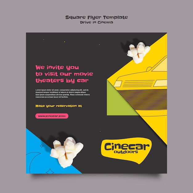 Free PSD square flyer template for drive-in cinema experience