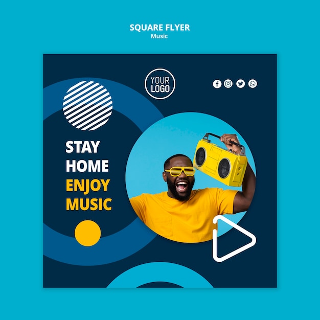 Square flyer template for enjoying music during quarantine