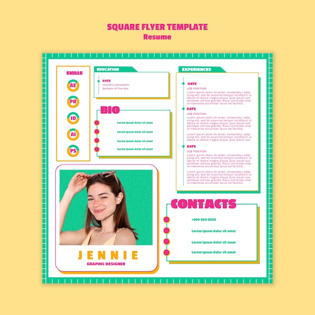 Free PSD square flyer template for job resume