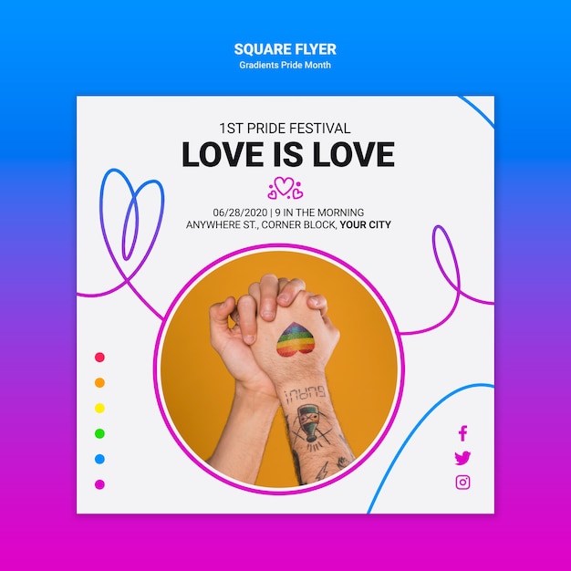 Free PSD square flyer template for lgbt pride