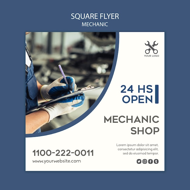 Free PSD square flyer template mechanic
