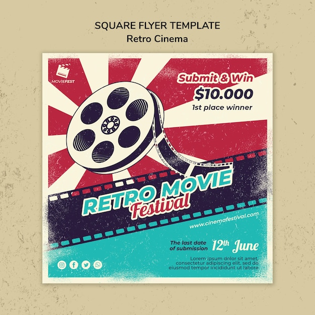 Free PSD square flyer template for retro cinema