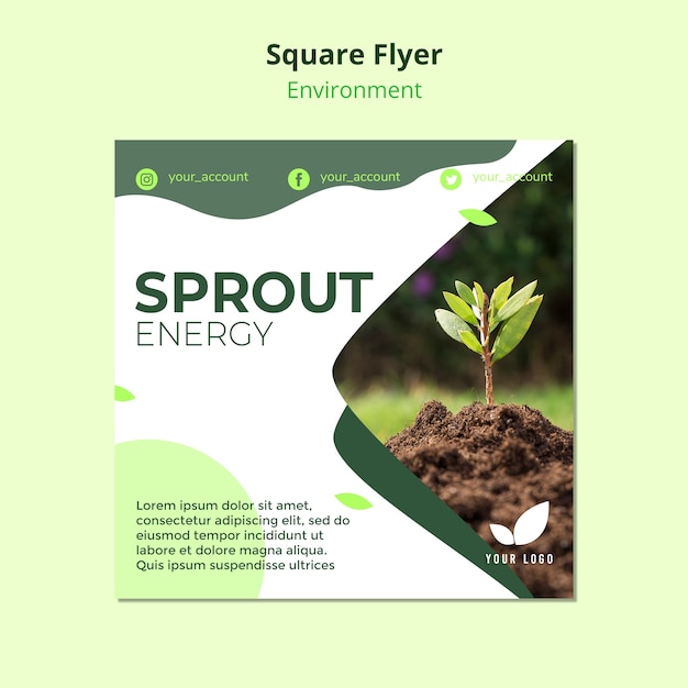 Free PSD square flyer template of sprout energy