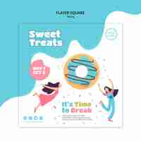 Free PSD square flyer template for sweet baked donuts