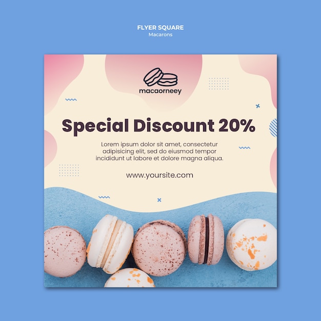 Free PSD square flyer template with macarons