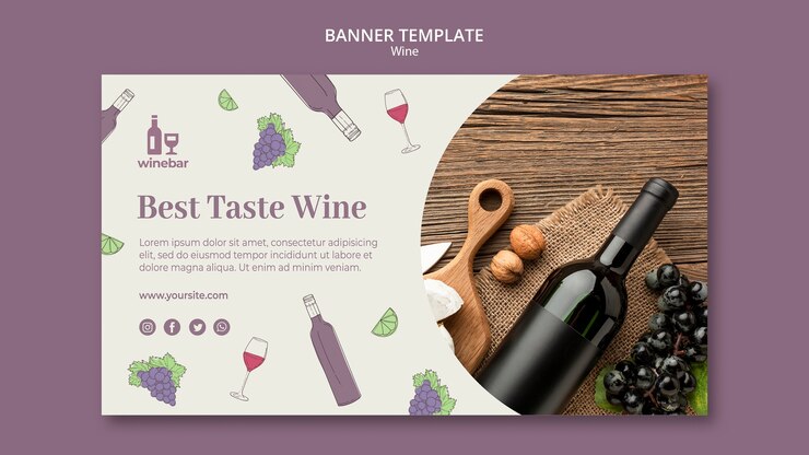 मुफ़्त PSD square flyer for wine tasting with bottle and grapes