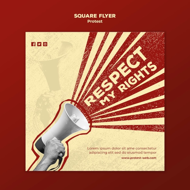 PSD gratuito volantino quadrato con protesta per i diritti umani