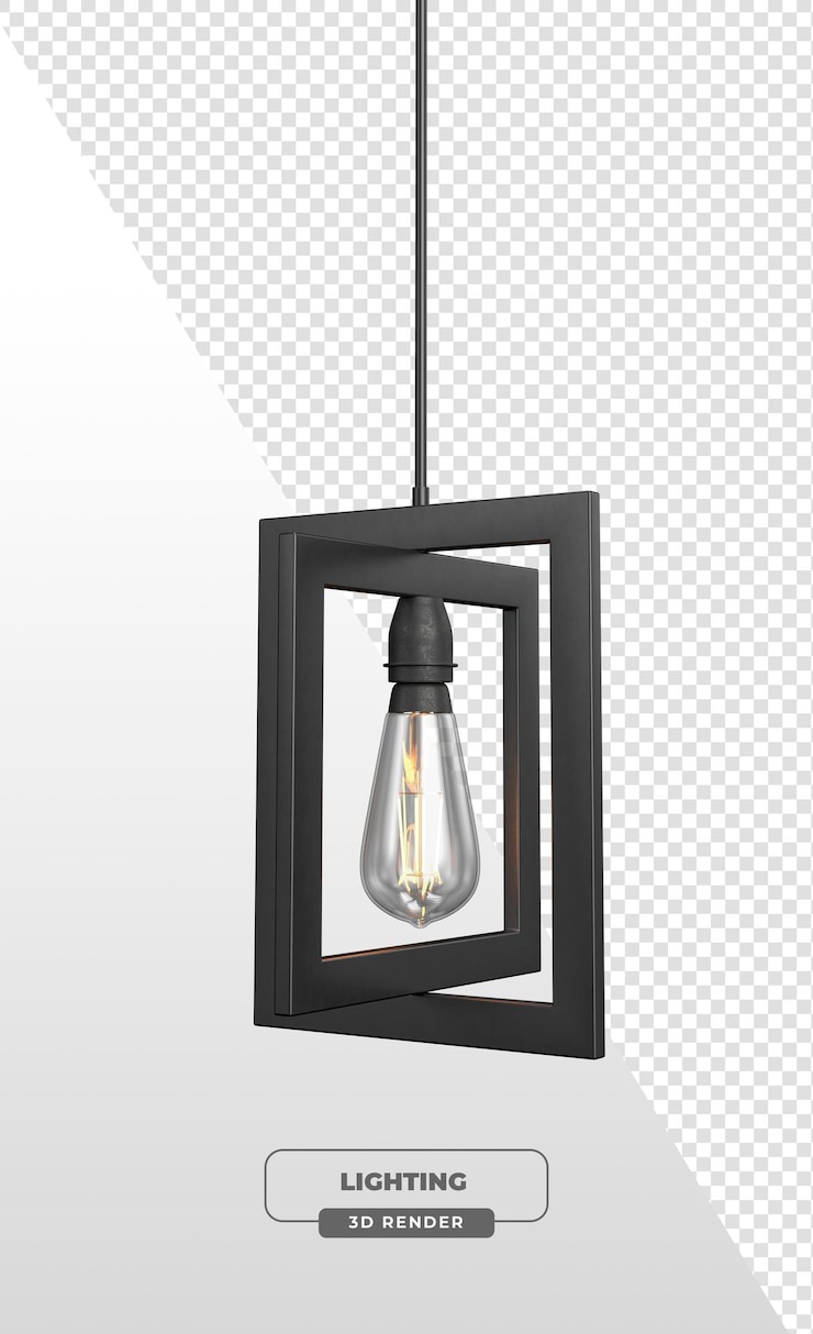 मुफ़्त PSD square frame pendant light with industrial style in 3d render