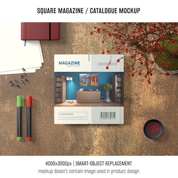 Free PSD square magazine or catalogue mockup from above