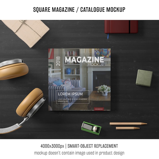 Square Magazine or Catalogue Mockup with Still Life – Free PSD Download