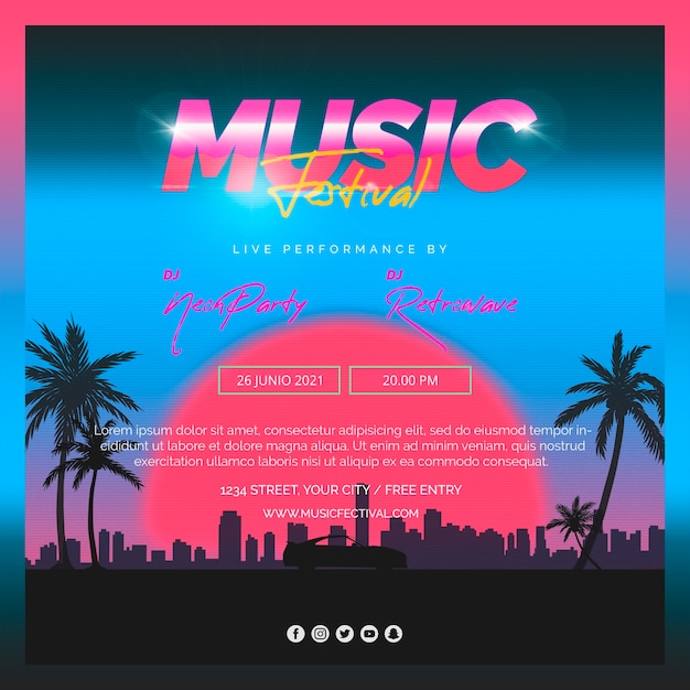 Free PSD square post template for 80s music festival