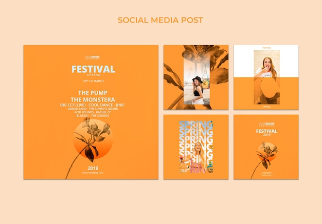 PSD gratuito modello quadrato post con il concetto di festival di primavera