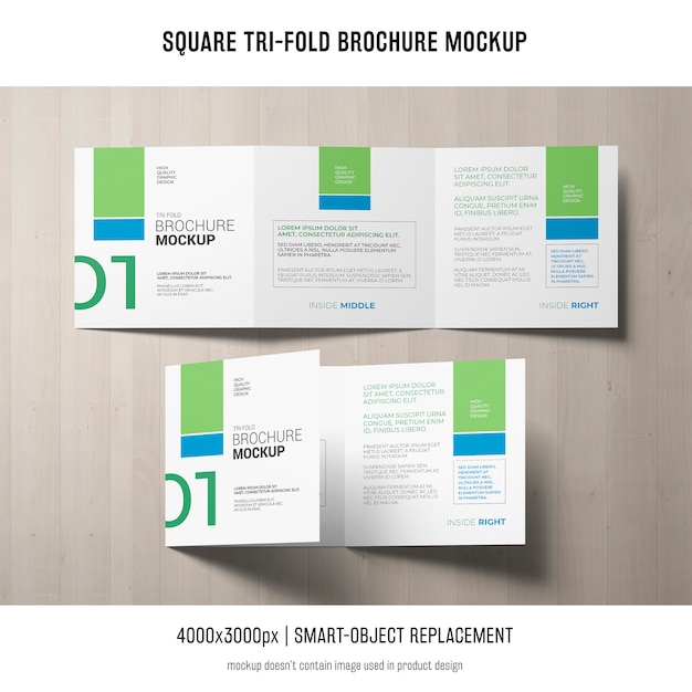 Free PSD square tri-fold brochure mockup