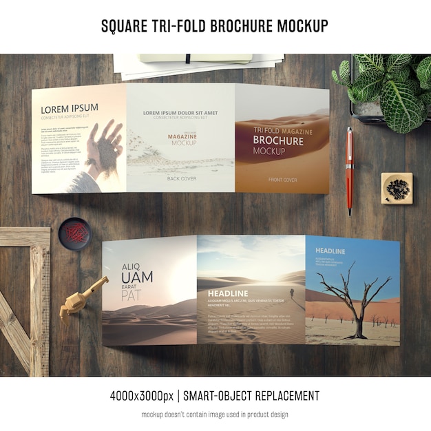 Square tri-fold brochure mockup – Free PSD Download