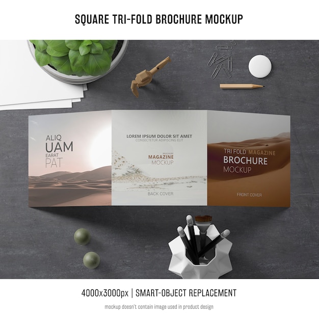 Free PSD square tri-fold brochure mockup