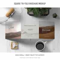 Free PSD square tri-fold brochure mockup