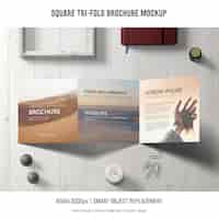 Free PSD square tri-fold brochure mockup