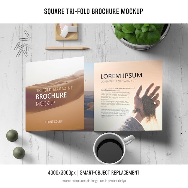 Free PSD square tri-fold brochure mockup