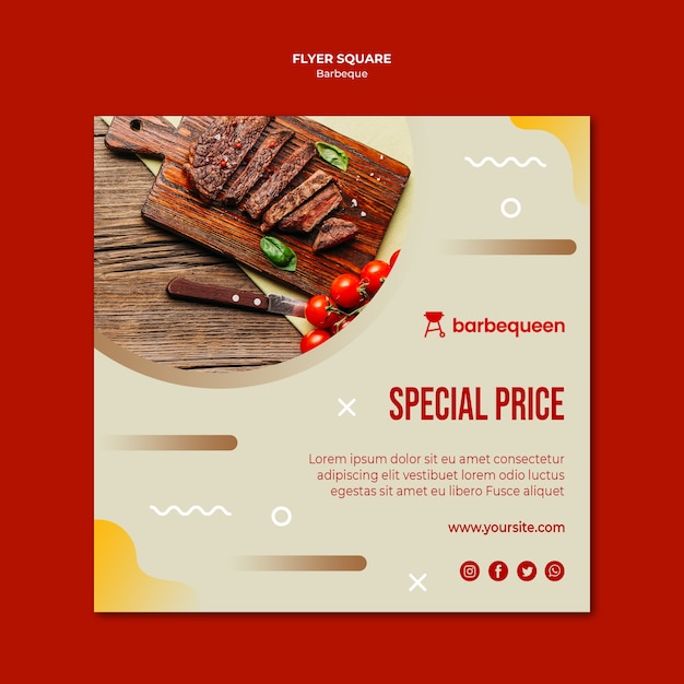 Free PSD squared flyer for barbecue restaurant