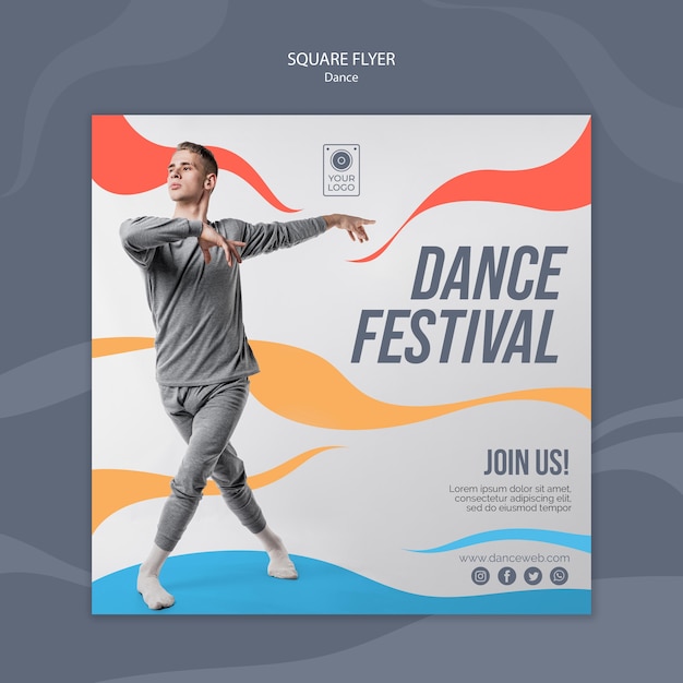 Free PSD squared flyer for dance festival with performer