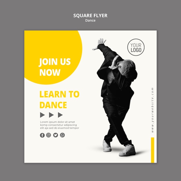Free PSD squared flyer for dance lessons