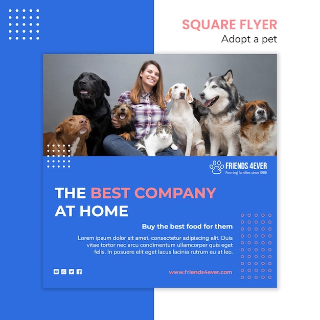 Squared flyer template for adopting a pet with dogs