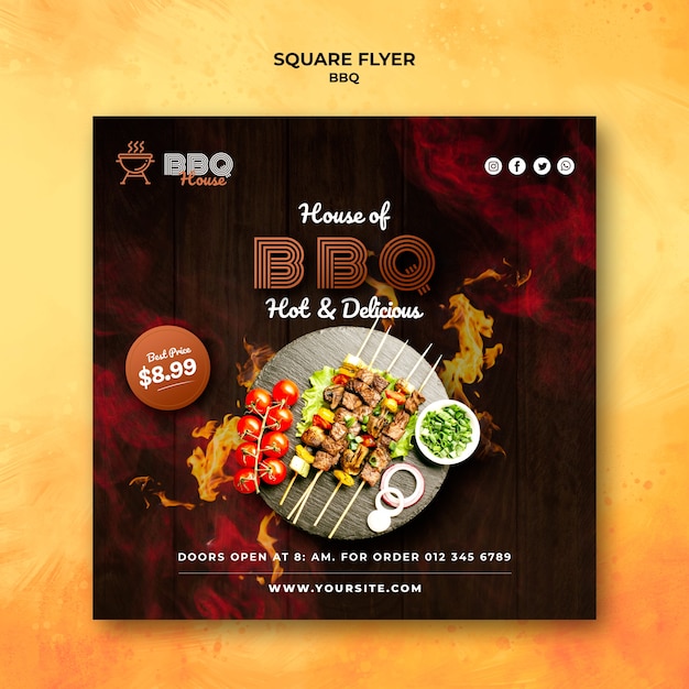 Free PSD squared flyer template for barbecue