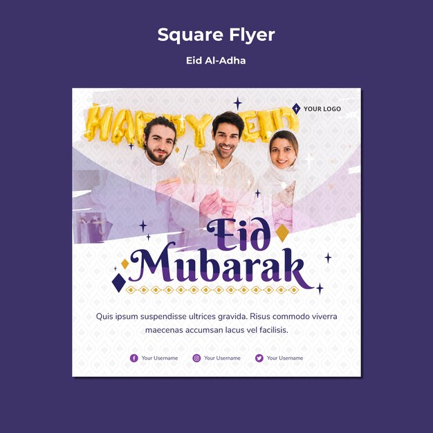 Squared flyer template for eid mubarak